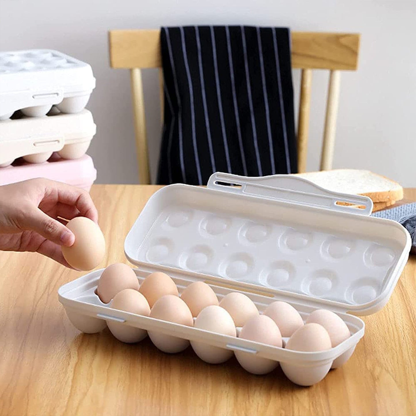 5727 18 Grid Egg Holder Storage, Shock-Proof Egg Container with Buckle, Egg Carrier, Egg Tray, Egg Shelter, Effective Full Seal, Egg House use for Fridge, Camping, Kitchen