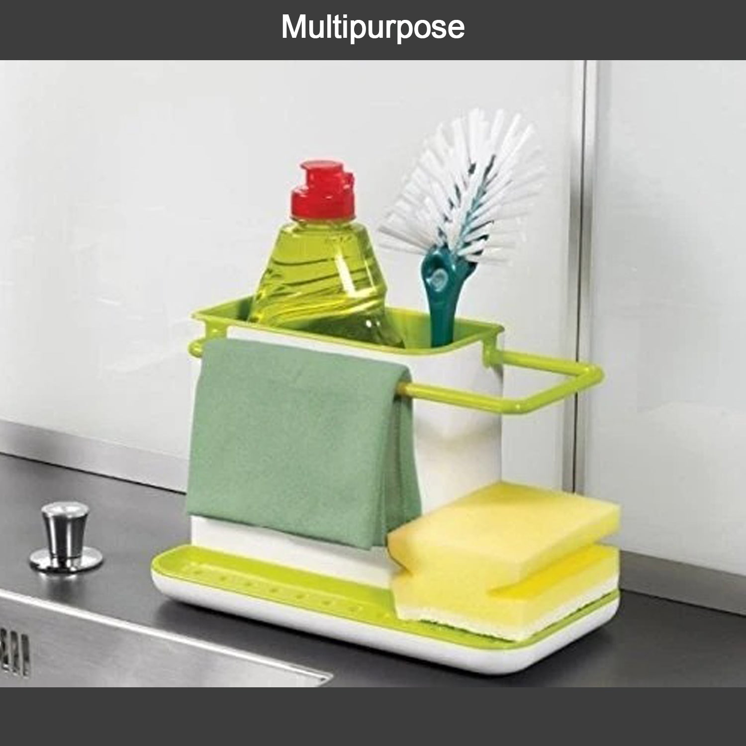 2155A Plastic 3-in-1 Stand for Kitchen Sink Organizer Dispenser for Dishwasher Liquid DeoDap