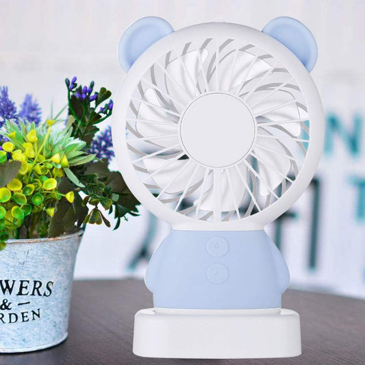 7632 MINI PORTABLE FAN USB RECHARGEABLE HANDHELD BEAR STYLE COLOR CHANGING LED LIGHT POCKET DESK LIGHT FAN DeoDap