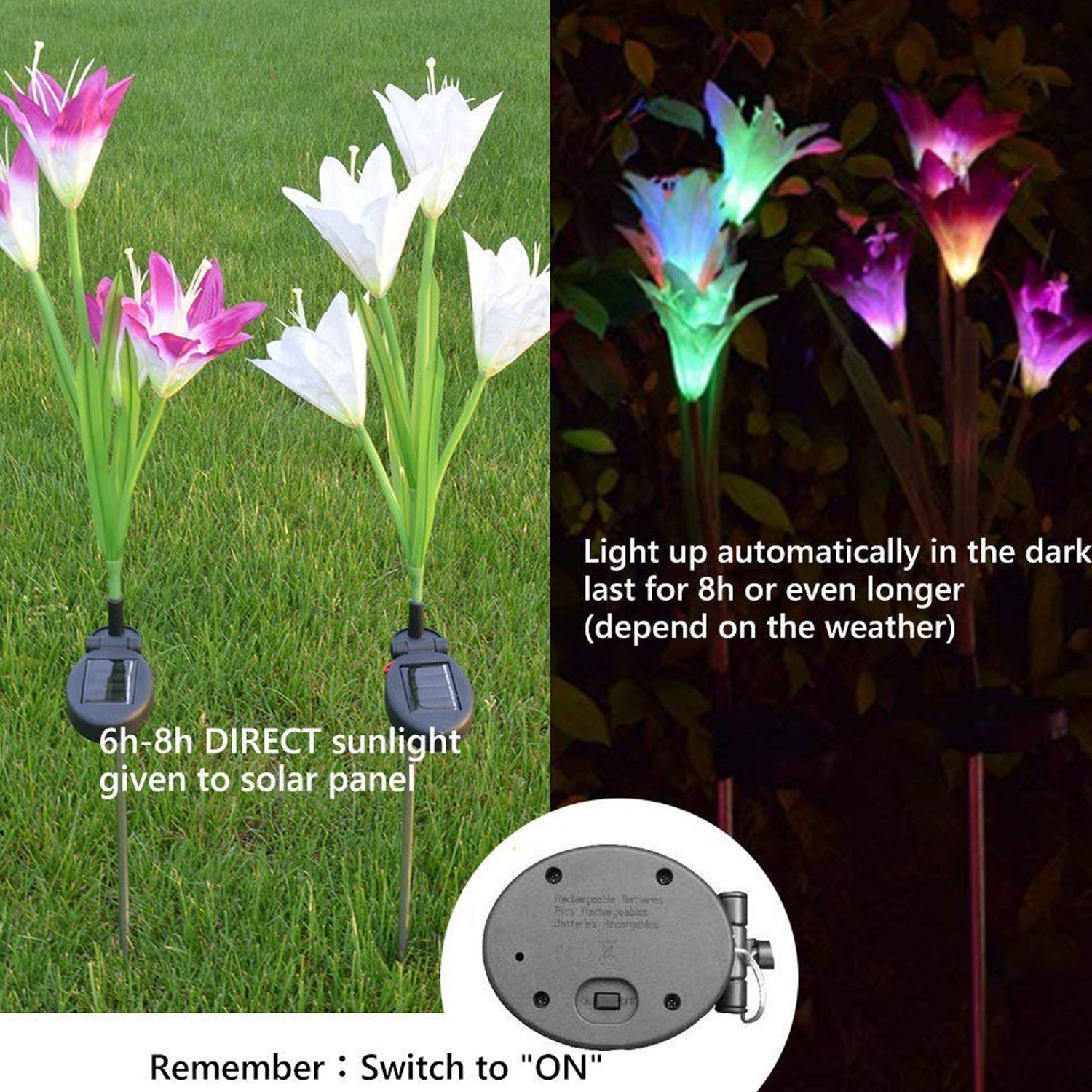 6616B Waterproof Outdoor Solar Lily Flower Stake Lights ( Pack Of 2 pcs ) DeoDap