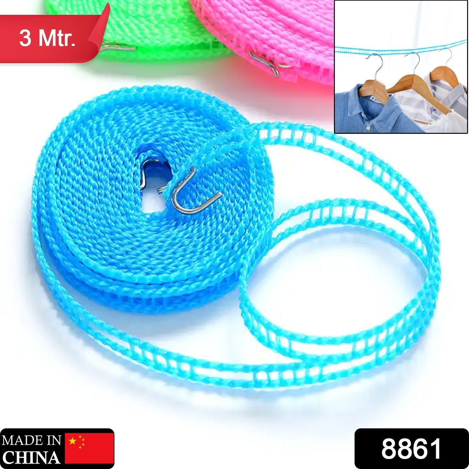 9059 10 Meter Heavy Duty Laundry Drying Clothesline Rope Portable