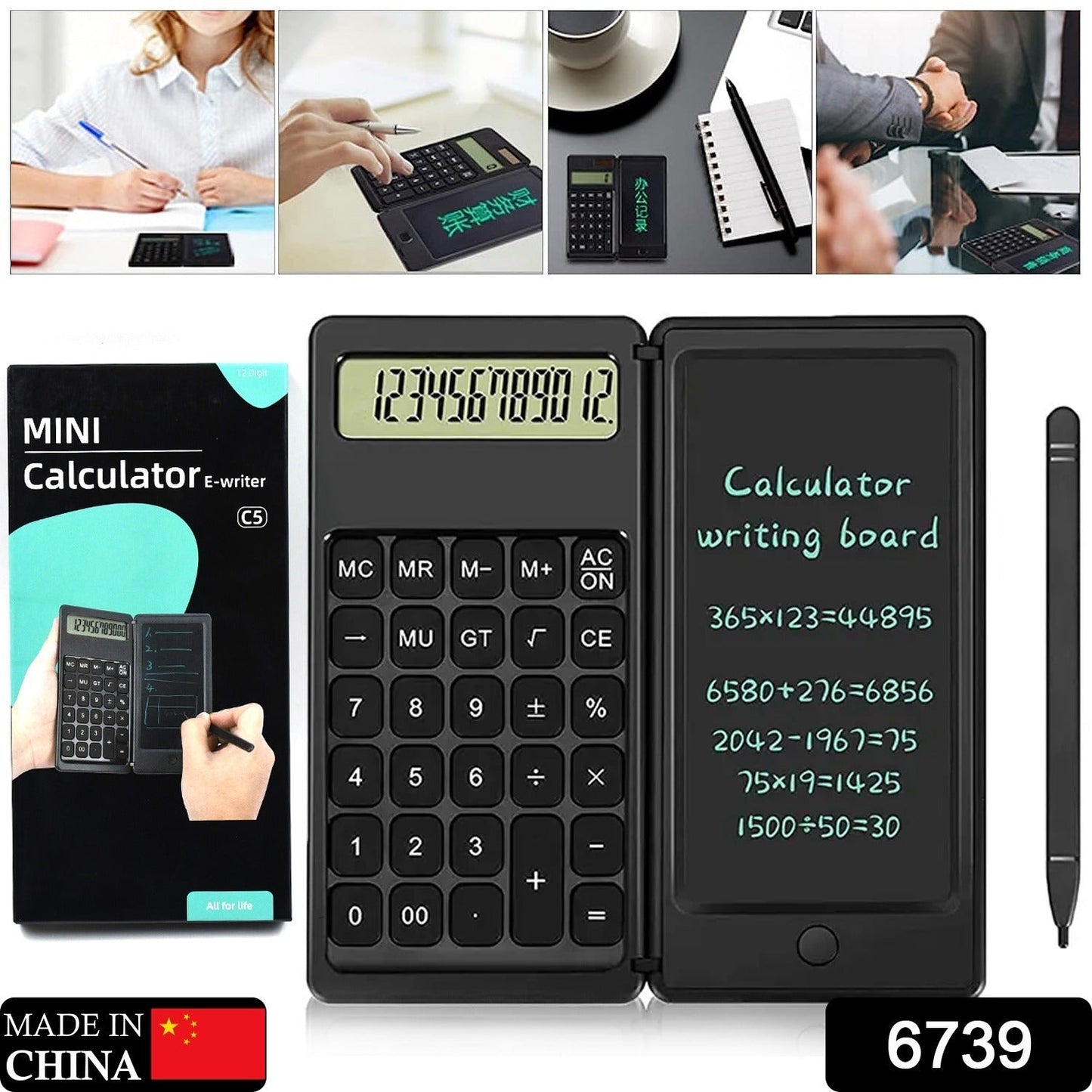 6739 Foldable Calculator With 6 Inch LCD Tablet Digital Drawing Pad Stylus Pen Erase Button Lock Function Smart Calculator   -01