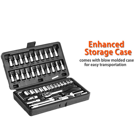 46Pcsmetal 1 / 4" Socket Set (Black, 46Pcs)